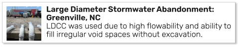 Large Diameter Stormwater Abandonment: Greenville, NCLDCC was used due to high flowability and ability to fill irregular void spaces without excavation.